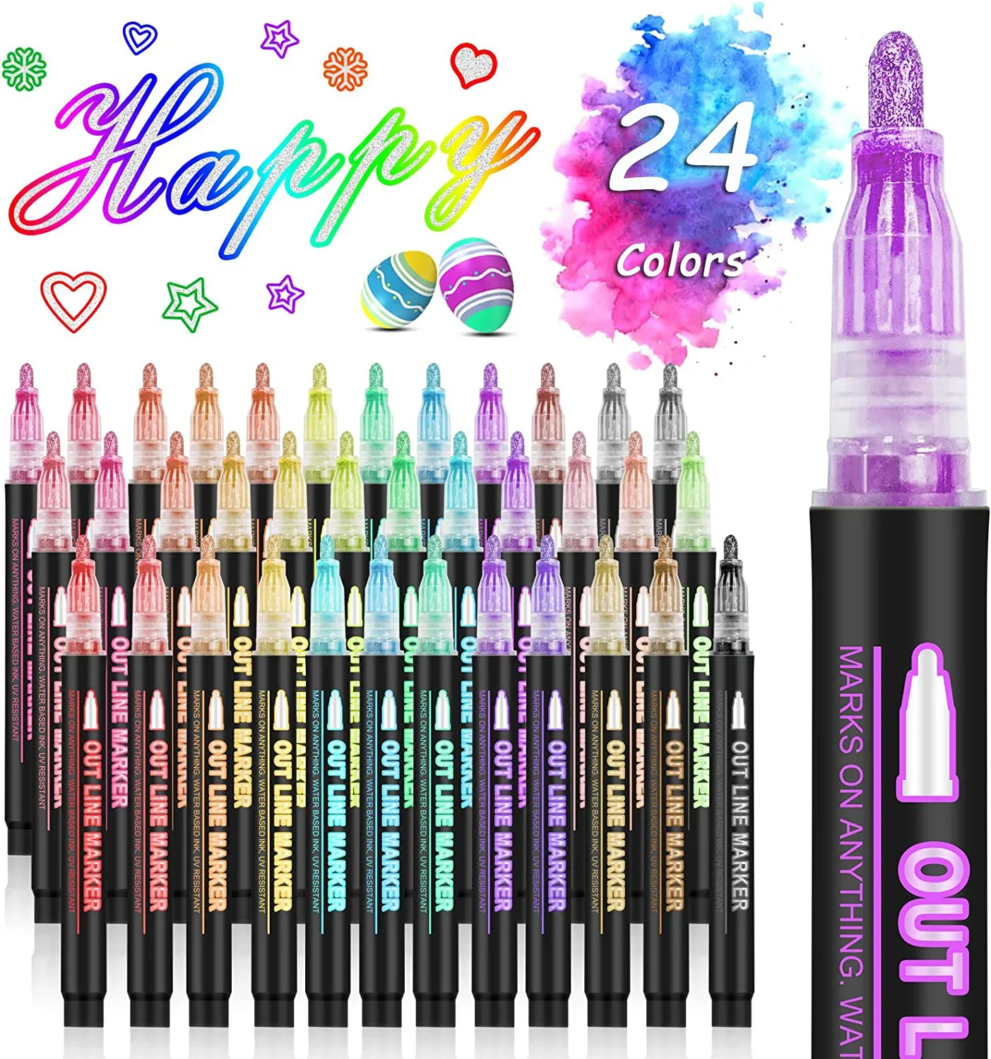 Highlighter Set Pastel - 36 色二重線アウトラインアートペンマーカーペン DIY 落書きアウトラインマーカーペン蛍光ペンスクラップブック日記ポスターカード