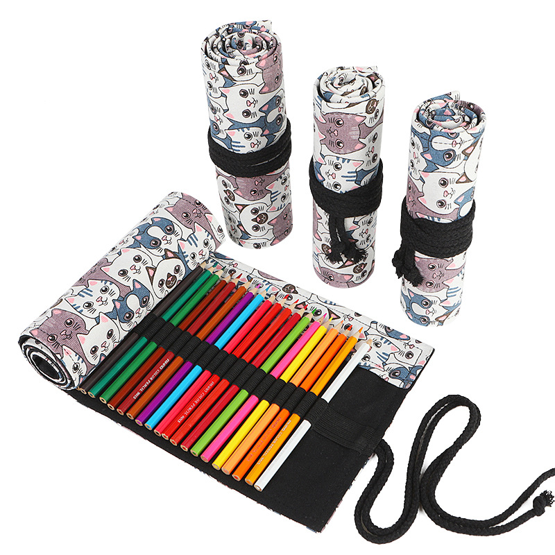 Pen Pouch Roll - 女の子と男の子のための学校の鉛筆ロールケース、ペンバッグ、文房具オーガナイザー、ポーチ、カワイイキャンバス、カラーボックス、72スロット