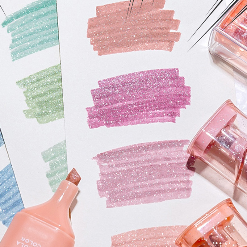 Highlighter Set Pastel - グリッターハイライター、柔軟な線幅と汚れ防止の水性インクで、輝くメモ取り、プランナー、聖書ジャーナリングに最適