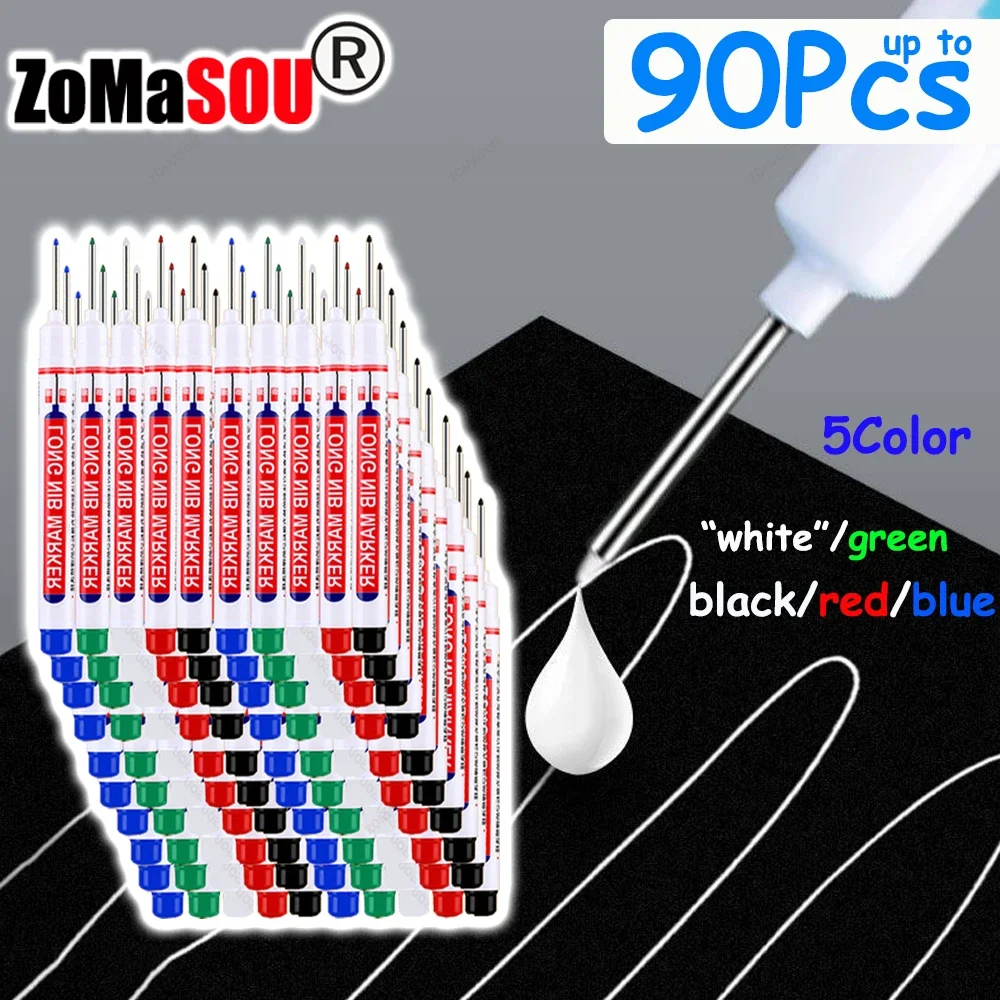 Highlighter Set Pastel - 1-90 個防水白ロングヘッドマーカーペン 2 センチメートル木工深穴マーカーペン金属大工黒/赤/青/緑インク