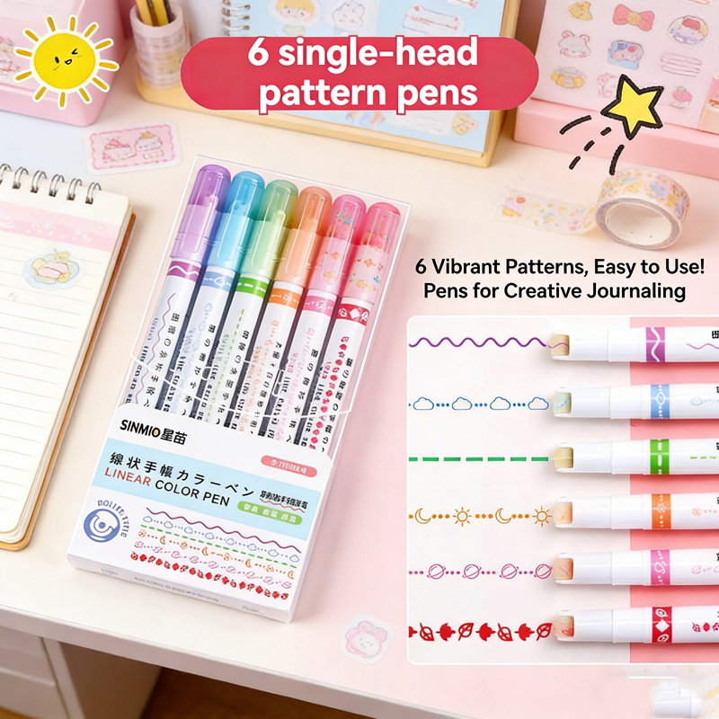 Highlighter Set Pastel - 6-24本/セット 花柄ラインシェイプ蛍光ペン ローラーチップカーブライナーマーカー かわいい韓国文具 学校 オフィス