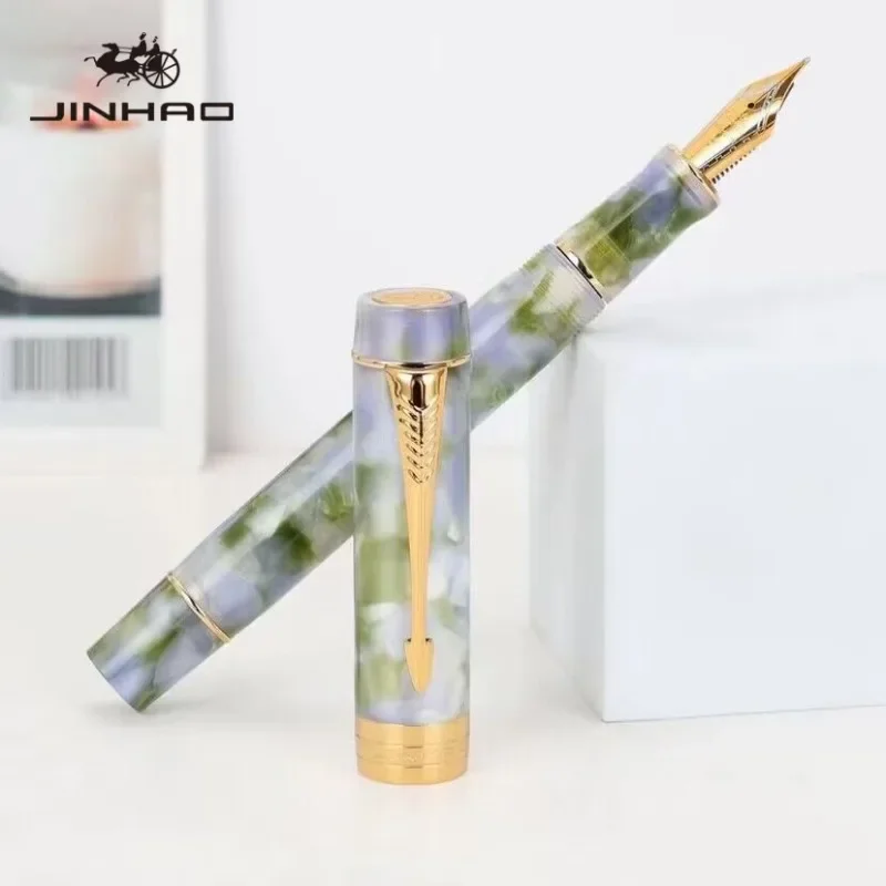 Stationery Supplier - Jinhao-クリップ付き万年筆、透明色、樹脂製高級ペン、矢印型ペン、リーフ、f、m、吸収ペン、学用品、文房具、100