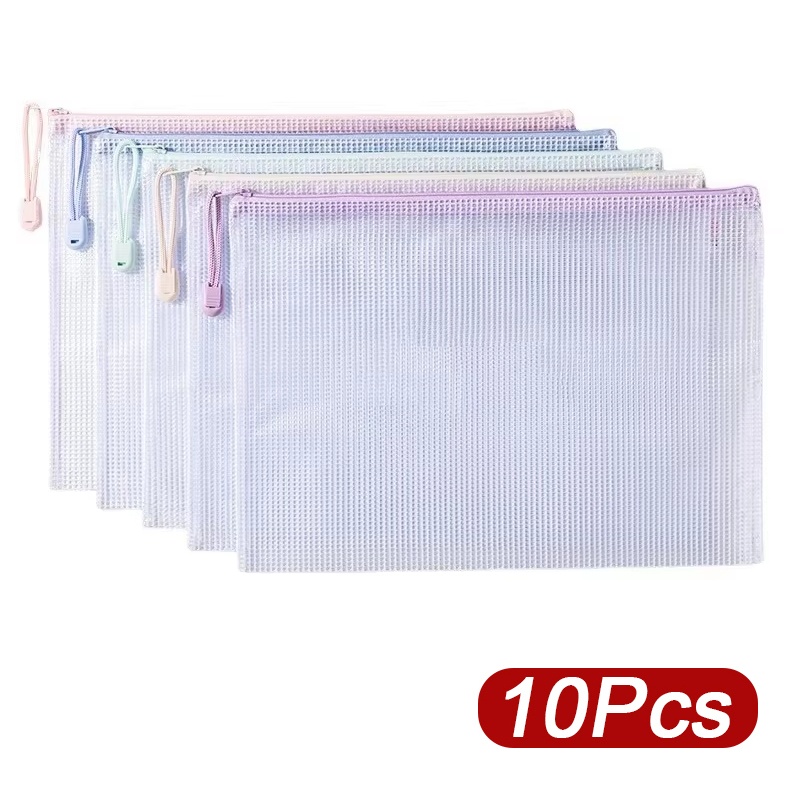 Stationery Supplier - 5-30 個ジッパーメッシュバッグ A4/A5 プラスチックジッパーバッグ整理防水旅行ドキュメントバッグ事務用品学校文具用