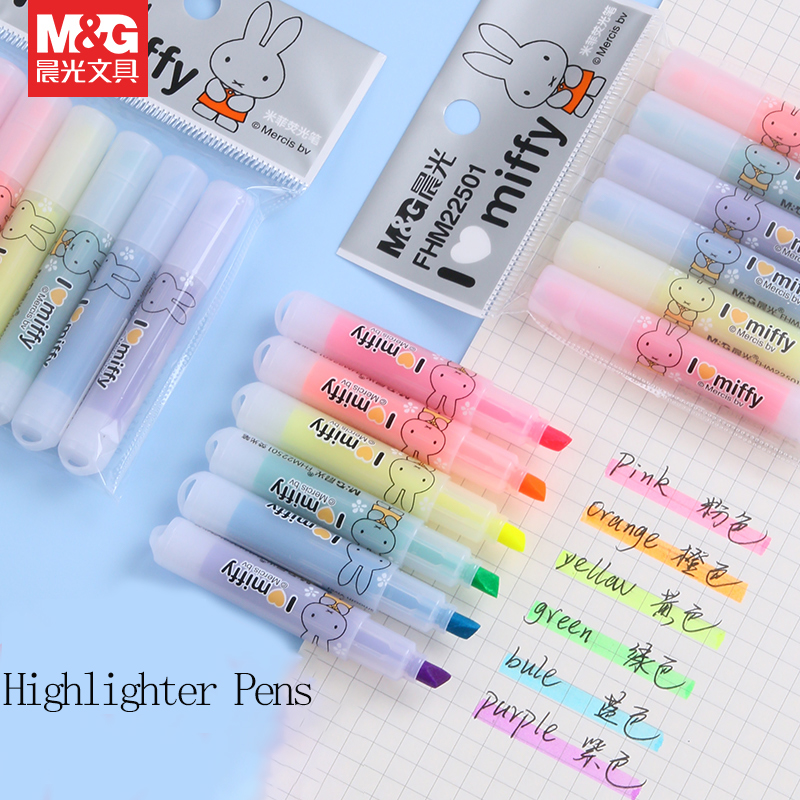 Highlighter Set Pastel - M&G ハイライターマーカー 角型チップデザイン キャンディーカラー ポータブルハイライター スムーズな書き味