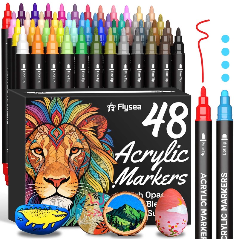Copic Marker Classic - 24/36/48色デュアルチップアクリルペイントペン、細字＆ドットチップ永久マーカー、石の上に描くための鮮やかなアクリルマーカー
