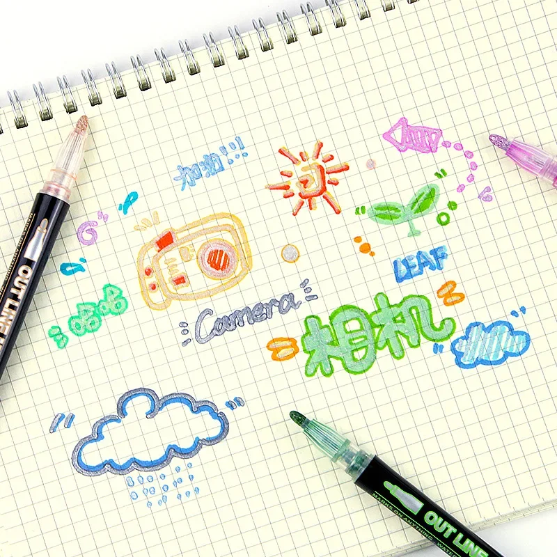 8-60色ダブルラインアウトラインアートペンマーカーペンDI - Highlighter Set Pastel のレビューと価格