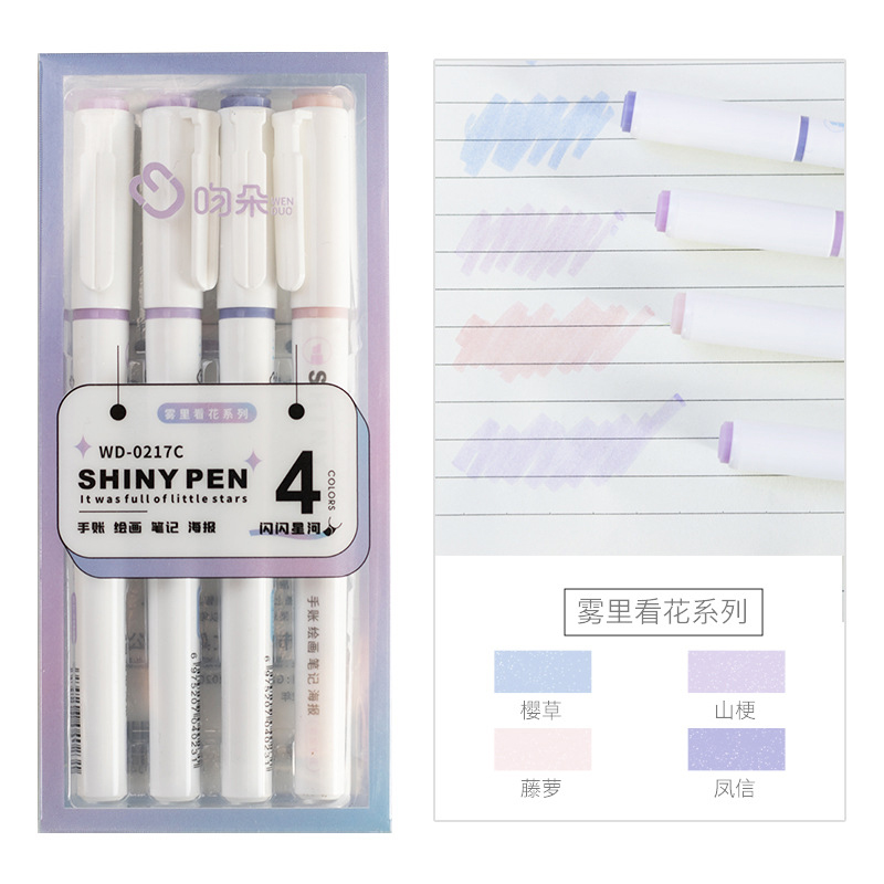 4色セット グリッターハイライターペン 細字フラッシュマーカ - Highlighter Set Pastel のレビューと価格