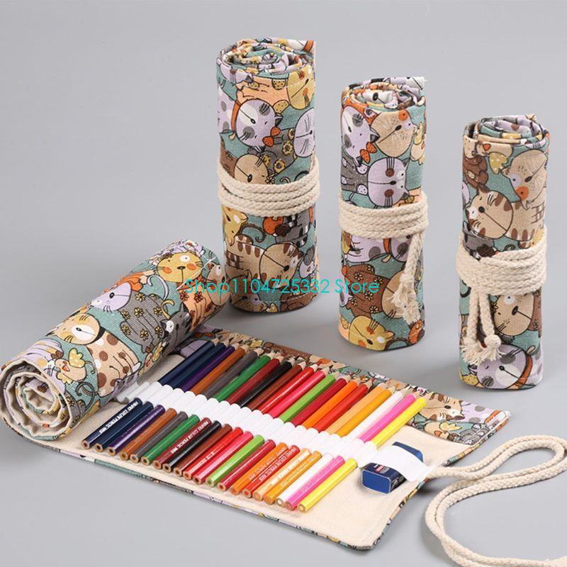 P5EA 漫画猫 12/24/36/48/72 穴キャンバス - Pen Pouch Roll のレビューと価格