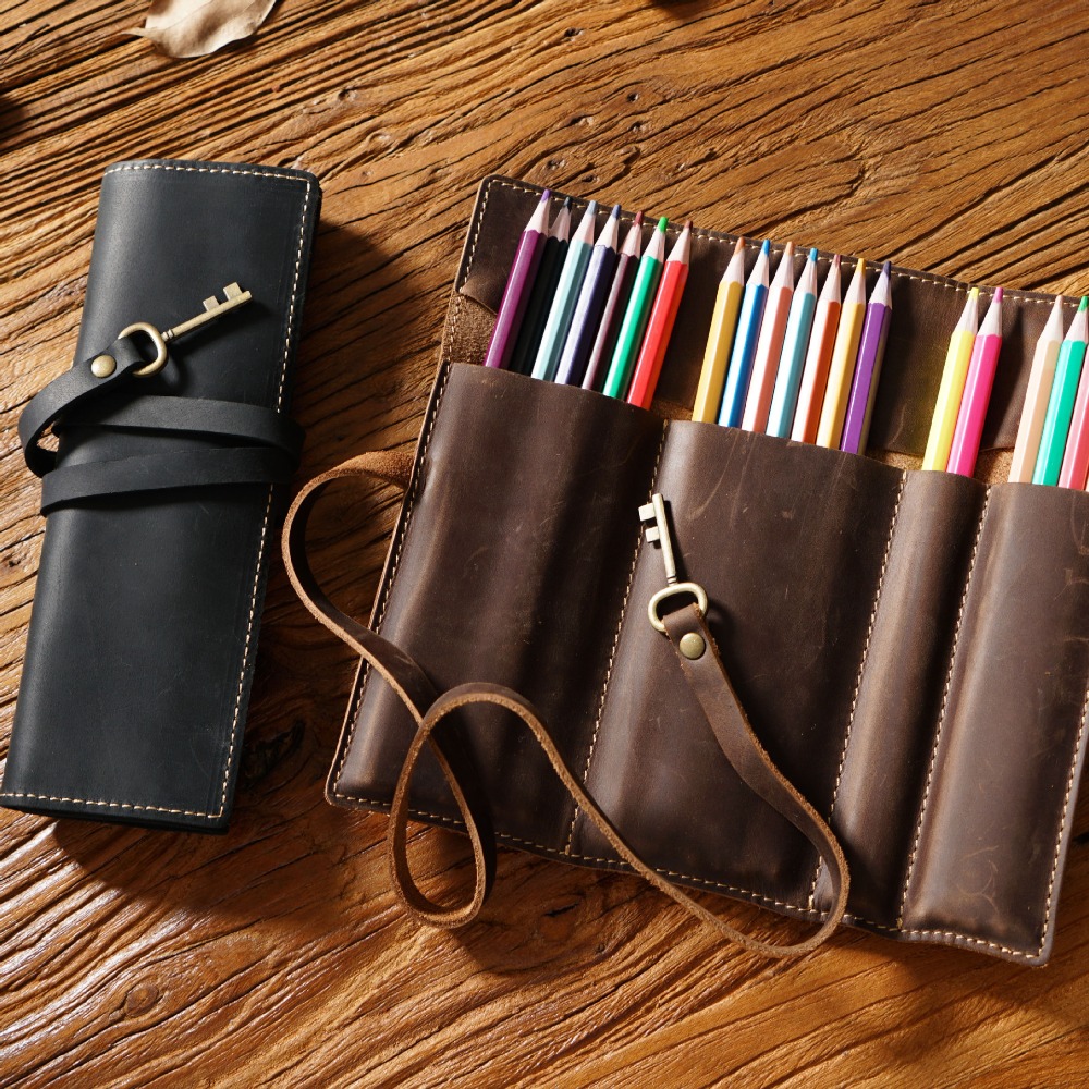 レトロ本革手作りペンロール鉛筆ケースホルダーオフィススクール - Pen Pouch Roll のレビューと価格